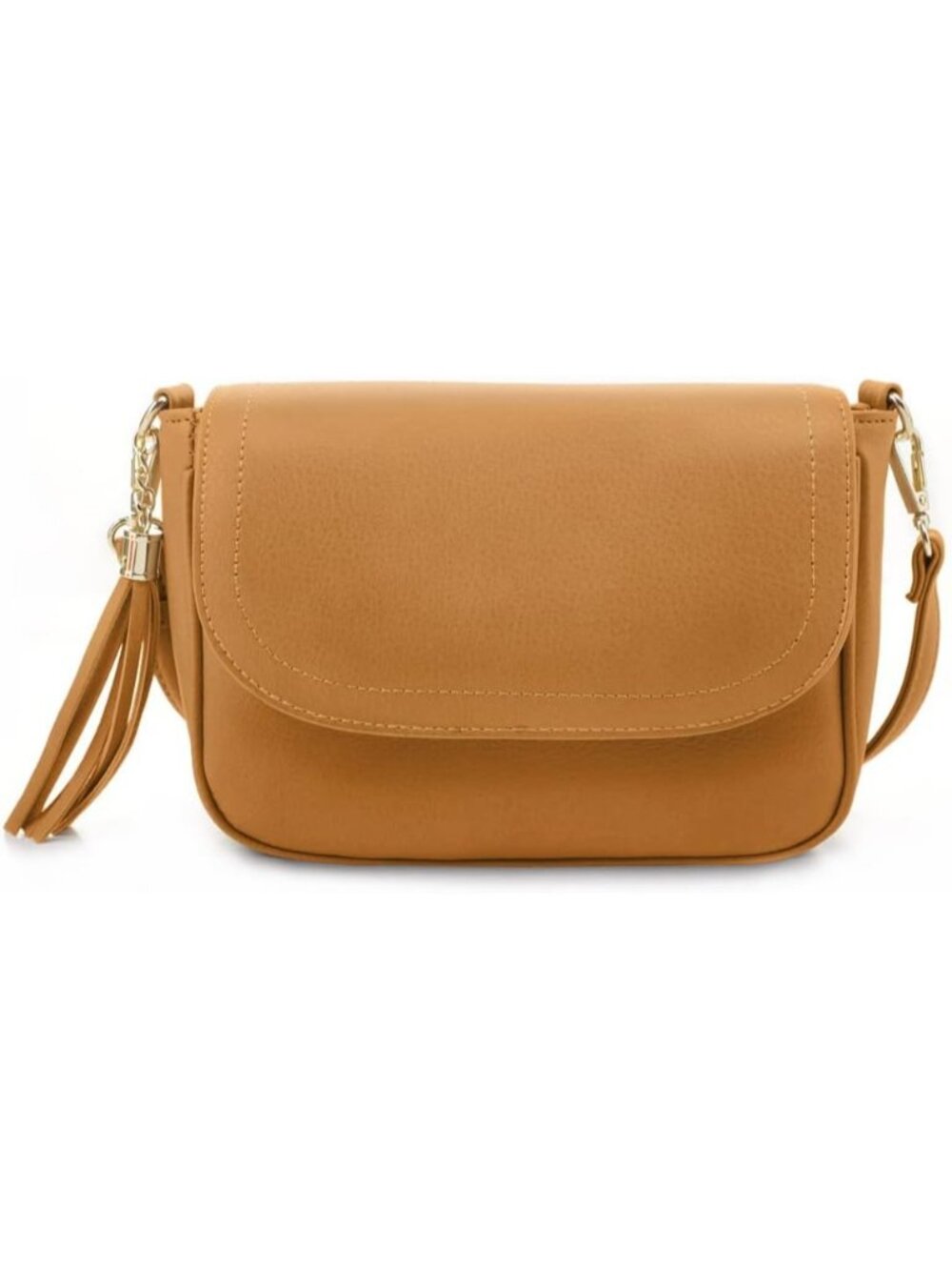 〽️Women's Mustard Small Tassel Vegan Leather Trendy Flap Crossbody Shoulder Bag